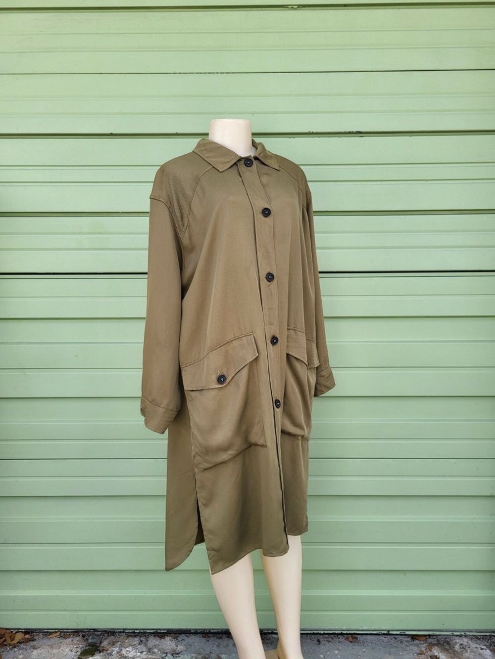 Zara Olive Long Button-Front Women's Over-Shirt